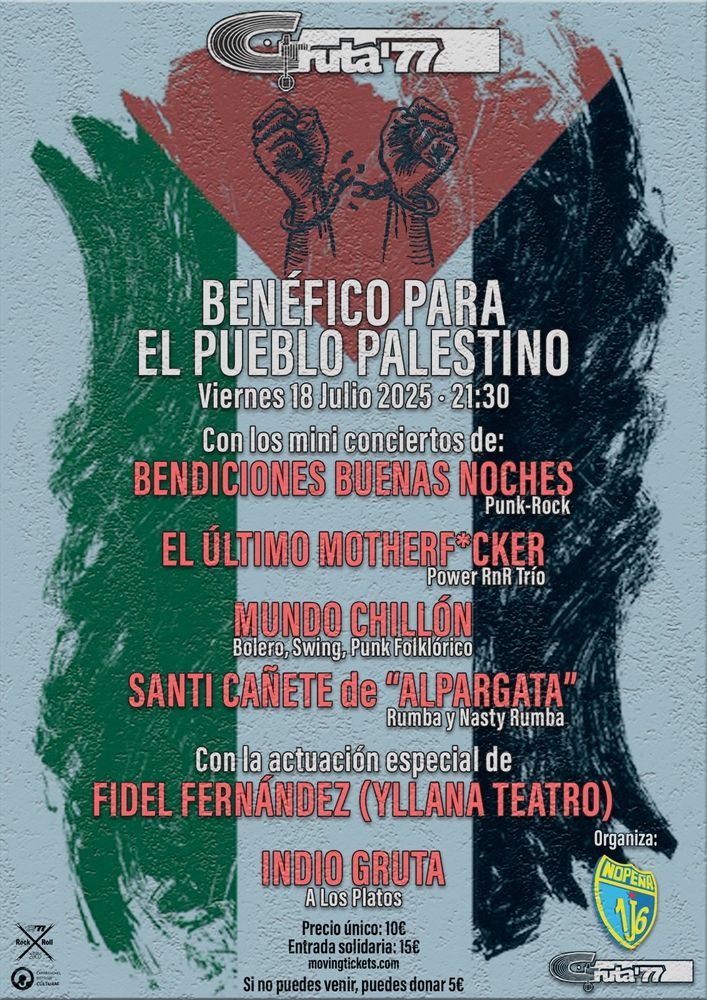 Cartel festival por Palestina, el día 18 de julio en Gruta 77