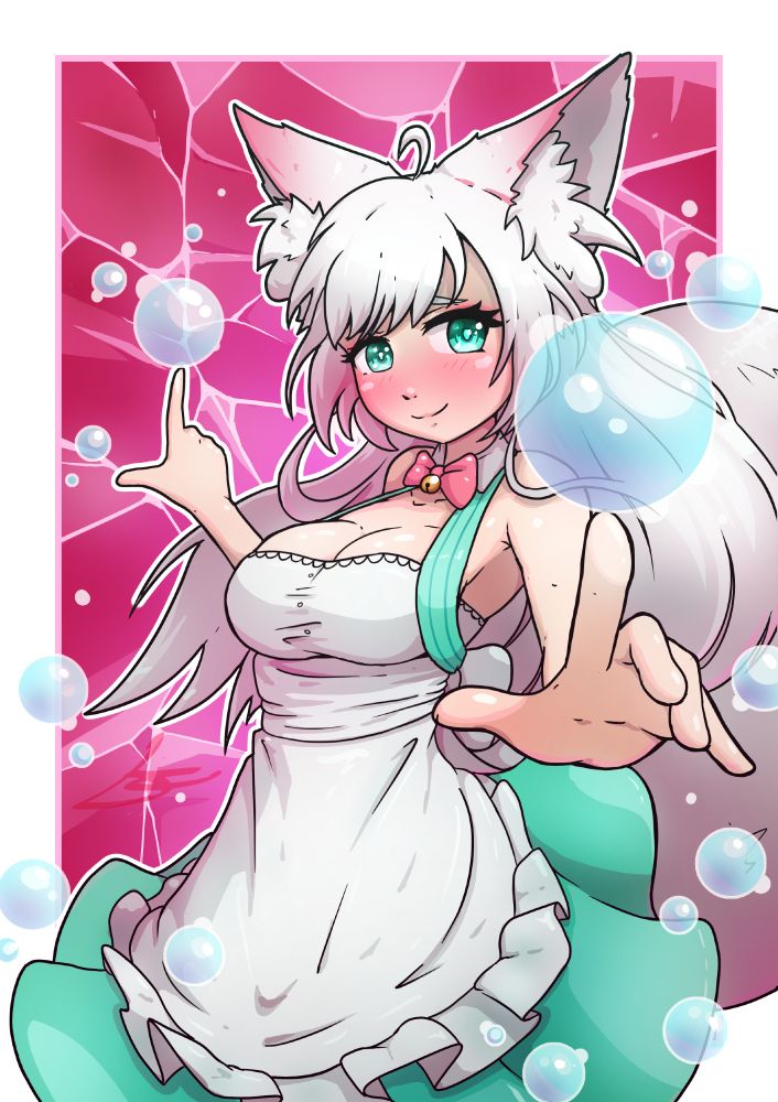 PointlessMuvu's vtuber model playind around with some bubbles.