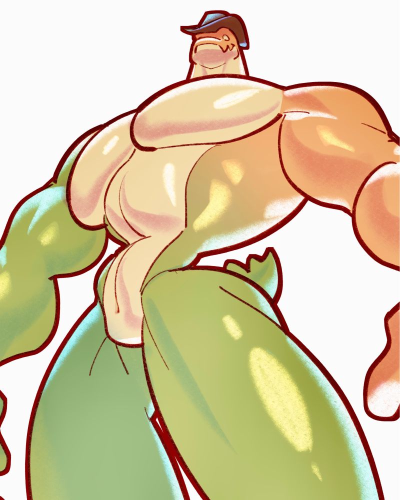 Lower perspective illustration of a jacked up depiction of gummigoo from the amazing digital circus