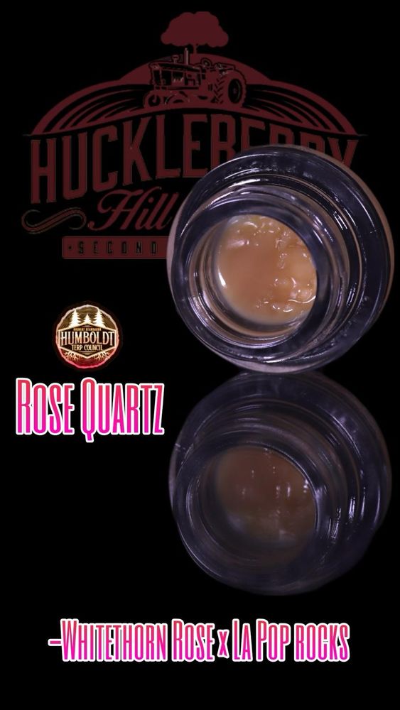 Clear glass jar with hash rosin. Award winning Whitethorn Rose from Huckleberry Hill blended with LA Pop Rocks 