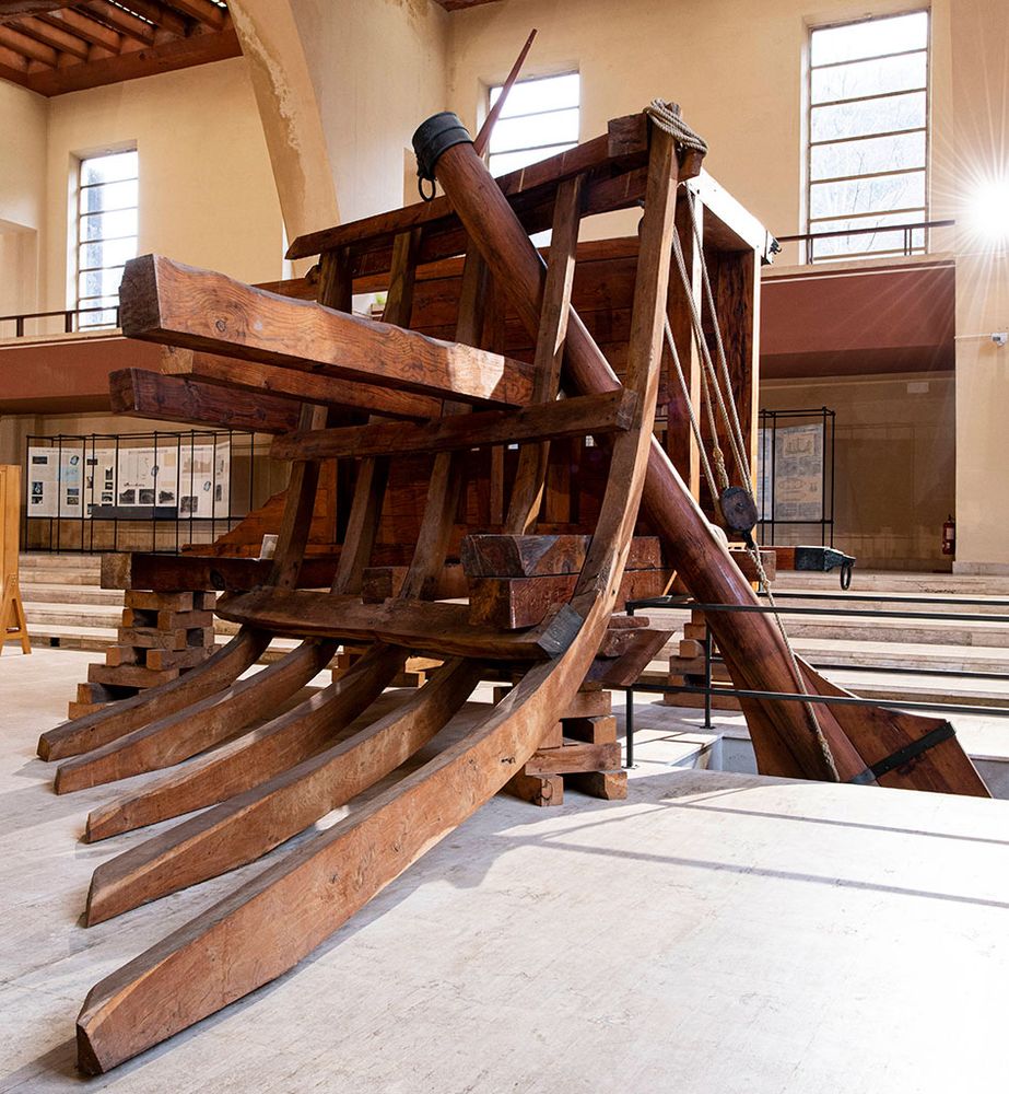 A reconstruction of some of the timbers of the ships, showing the massive 11m quarter oars used for steering.