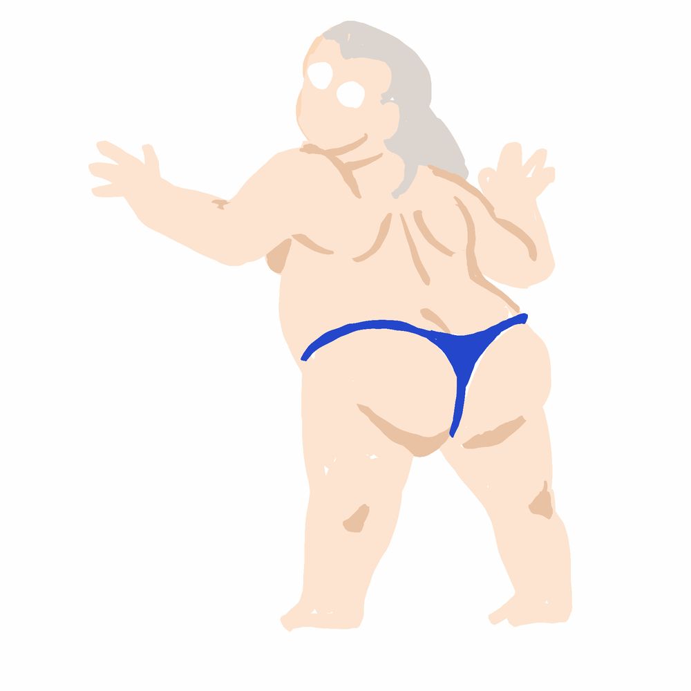Benjamin twerking in a blue thong, work in progress animation 2024