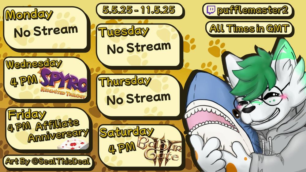 Wednesday 4PM: Spyro Reignited Trilogy
Friday 4PM: Affiliate Anniversary
Saturday 4PM: Baldur's Gate 3