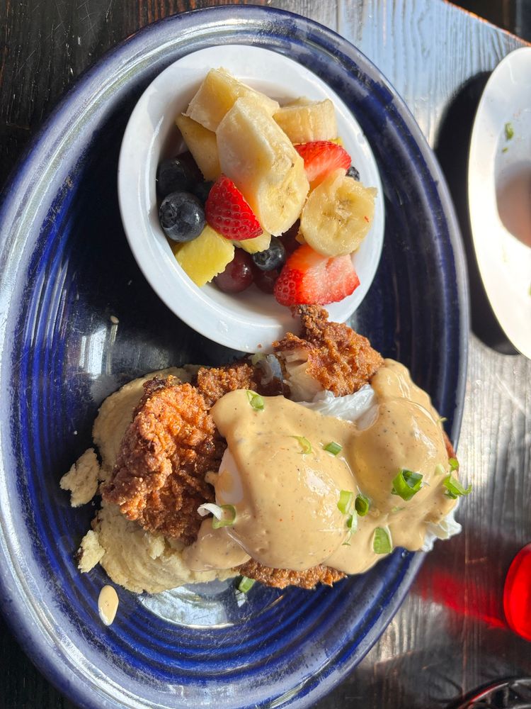 Fried catfish Benedict. 