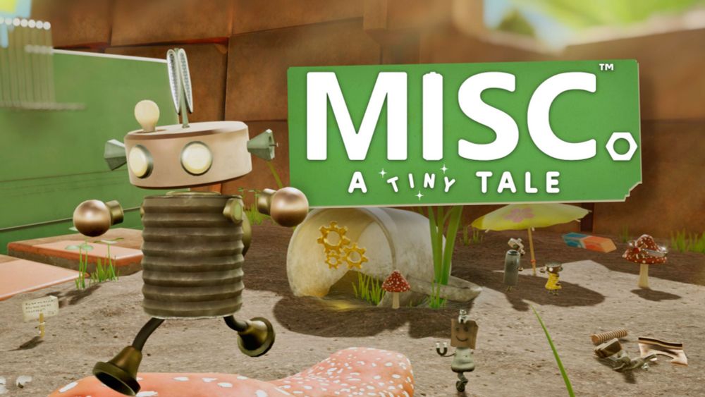 Cover pic for Misc. A Tiny Tale, featuring the title, the player character Buddy in the foreground with Bag Boy and other characters in one of the game's levels in the background