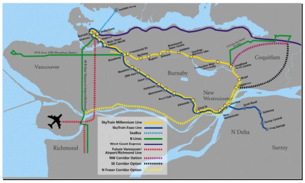 A map showing the N Fraser Corridor Option on a map showing Metro Vancouver rapid transit and other lines under consideration, especially lines to Coquitlam

From Northeast Sector Rapid Transit Alternatives Project Phase 1 - Conceptual and Technical Feasibility Study (2003)