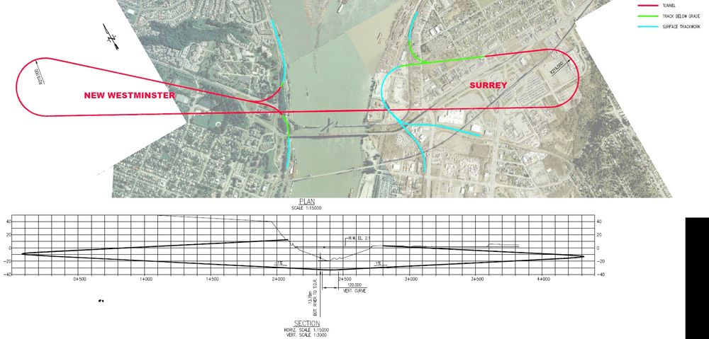 Plan for a spiral tunnel under New Westminster