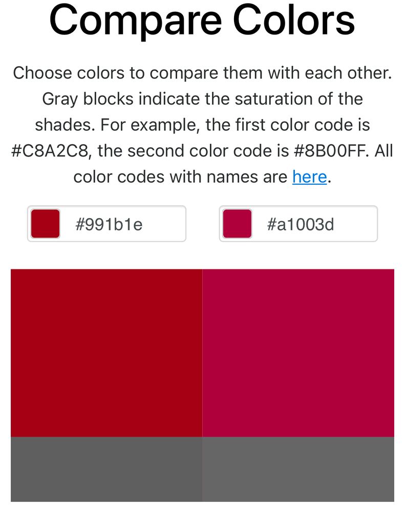 The rgb and CMYK colors side by side. The CMYK is considerably pinker