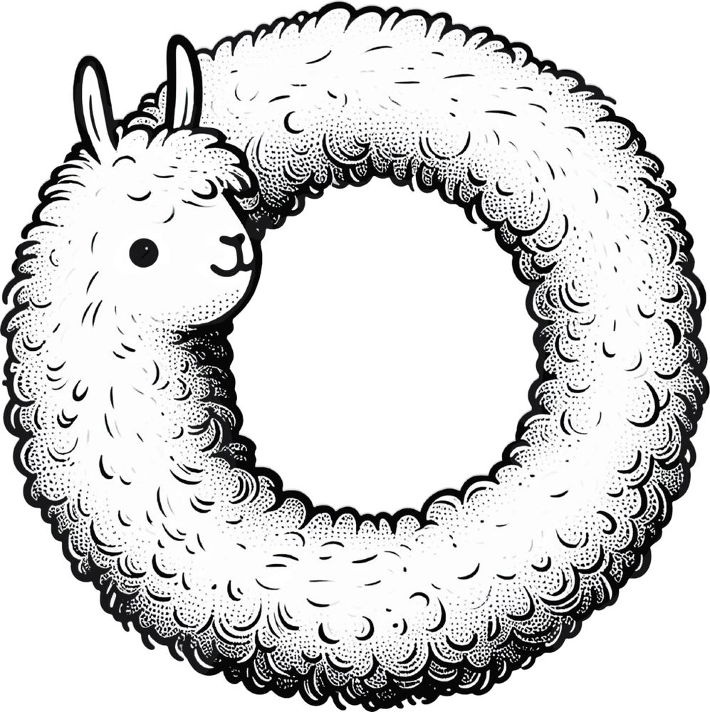 LLM360 logo. A long-necked llama in the shape of an O. 