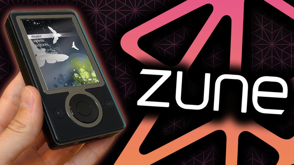 a YouTube thumbnail featuring the Microsoft Zune, along with the Zune Logo to the right side. On the Zune's screen is the home screen from version 1.0 of the software.