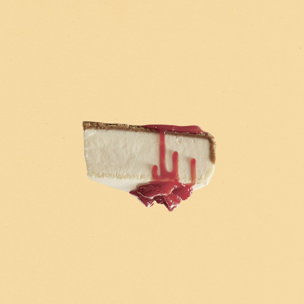 An upside down slice of cheesecake 