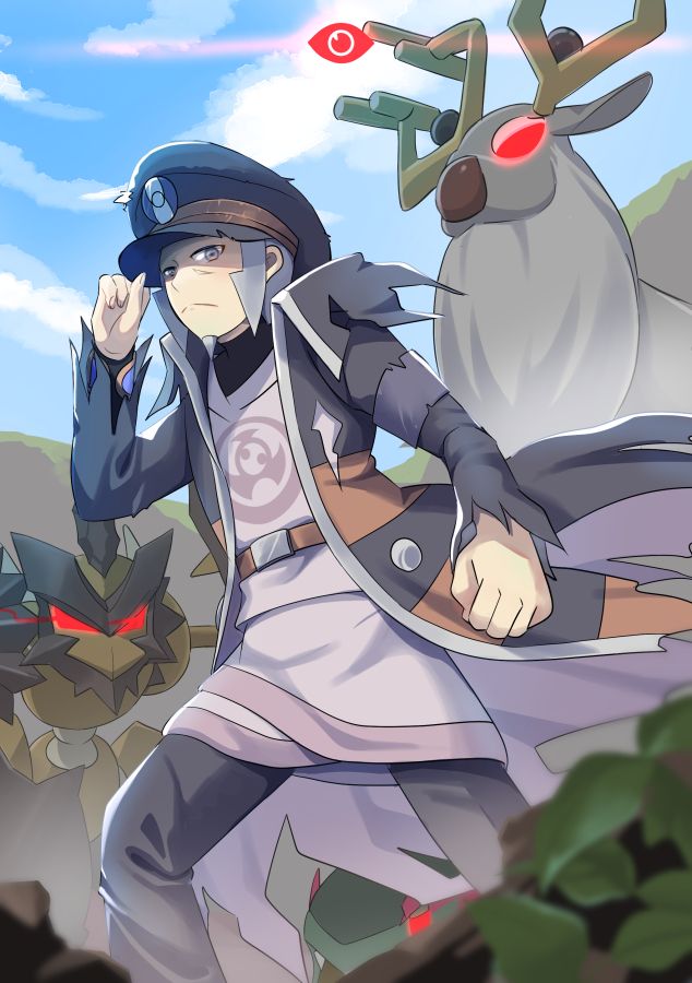 『Pokémon LEGENDS アルセウス』のノボリさんがオヤブンポケモンを引き連れているイラストです。