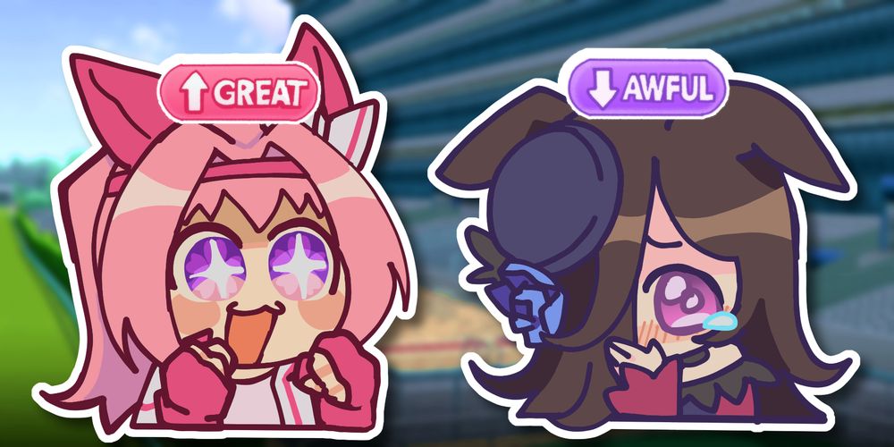 Chibi sticker designs of Haru Urara and Rice Shower from Umamusume.