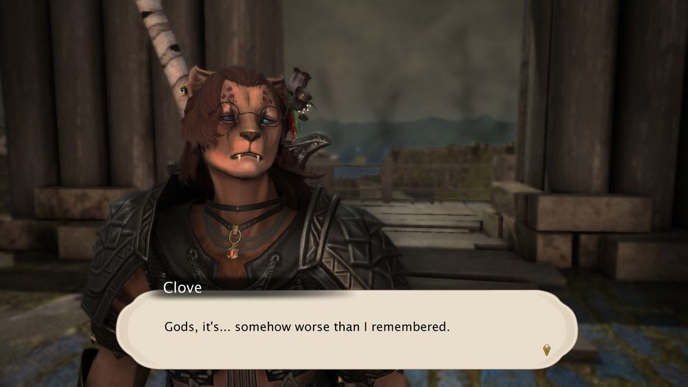 Clove looks sadly up at the blasted buildings around her, damage from the calamity compounded by damage from a decade and a half of conflict with the Empire.
"Gods, it's... somehow worse than I remembered," she mutters sadly.