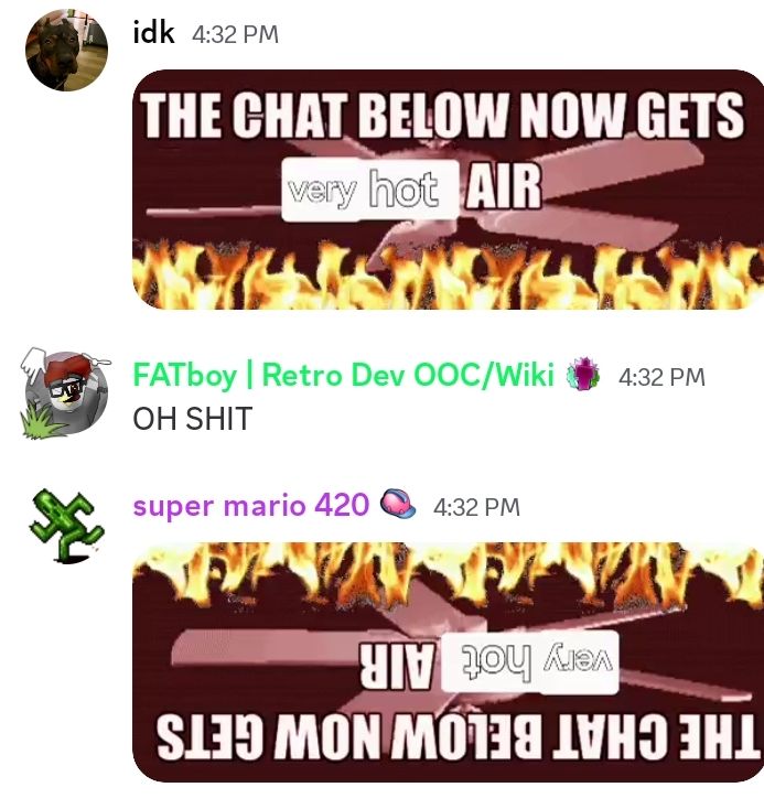 Fanboy getting burned to death via two very hot air fans on Discord
