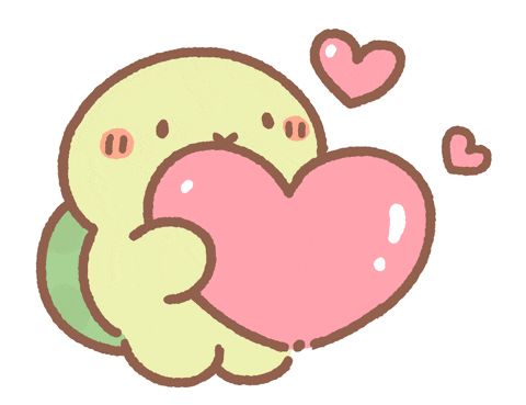 a cartoon of a turtle holding a pink heart in its hands