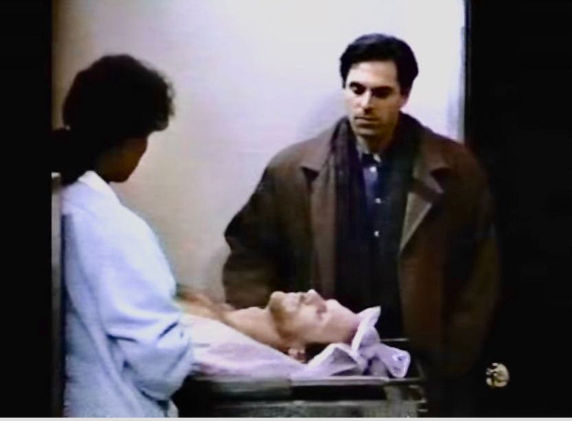 Michael Steadman (Ken Olin) identifying Gary Shepherd’s (Peter Horton) body identified in February 12, 1991 episode of “ThirtySomething”.
