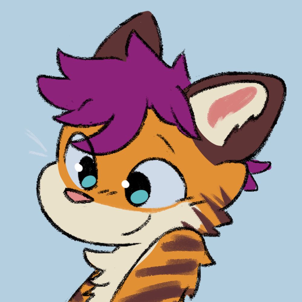 headshot sketch of a furry tiger with purple hair :3 (simon!)