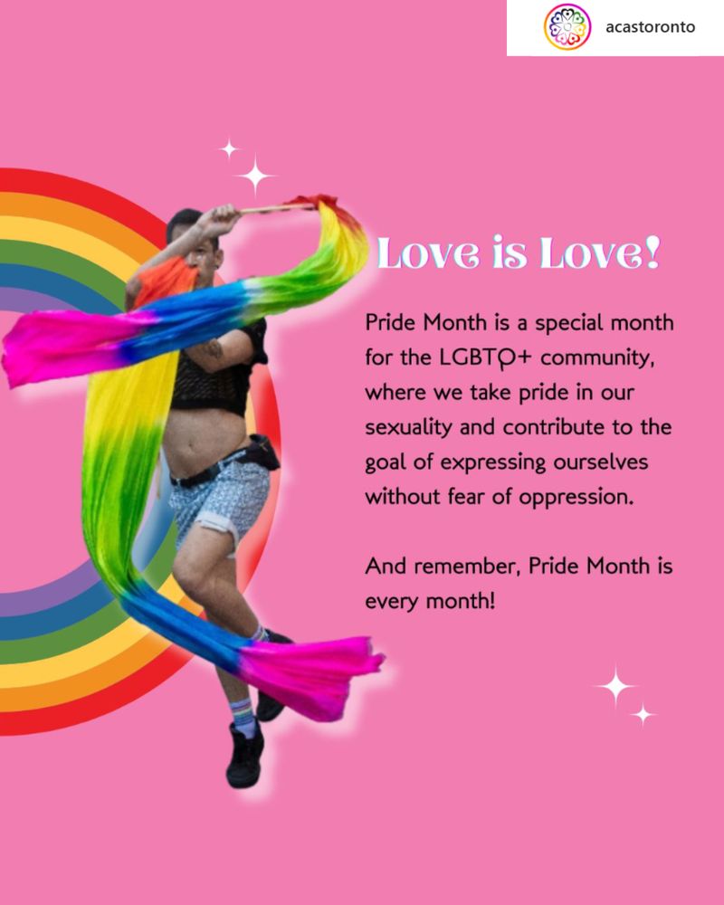 Social post from Asian Community AIDS Services. Love is love! Pride Month is a special month for the LGBTQ+ community, where we take pride in our sexuality and contribute to the goal of expressing ourselves without fear of oppression. And remember, Pride Month is every month! 