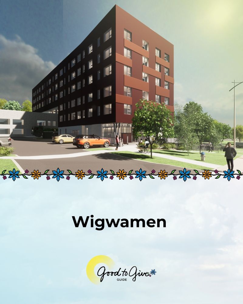 Architectural rendering of Wigwamen’s new affordable housing development in Scarborough. Wigwamen. Good to Give Guide logo.  