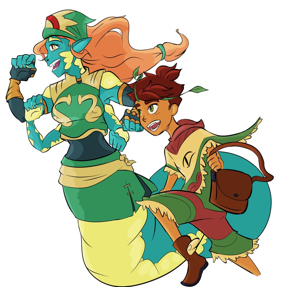 Colour WIP of Arenn & Shizuka heading off to adventure