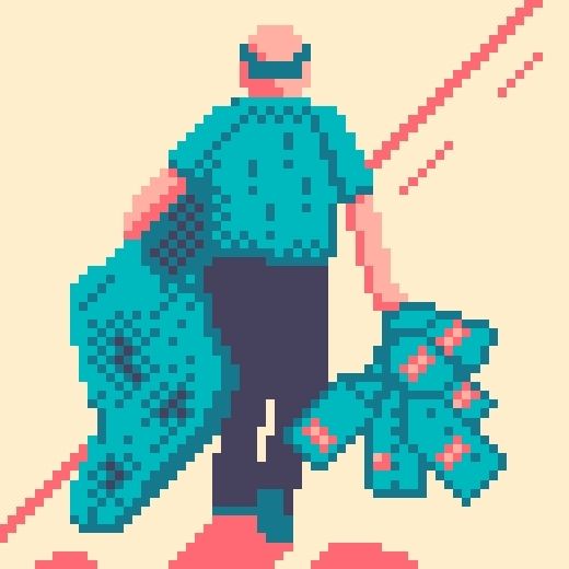 Pixelart image of my grandpa being a hero