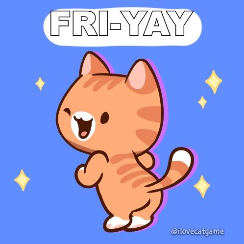 a cartoon of a cat with the words fri- yay written above it