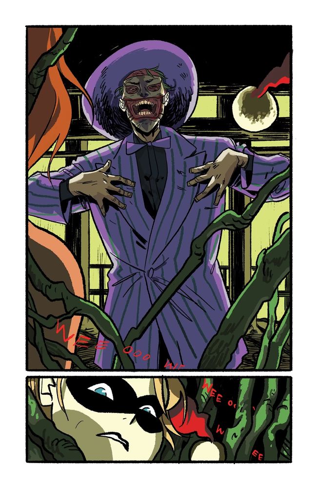 Harley and Ivy: Life and Crimes #1 
Joker shows up and we can see plants around him and Harley as Ivy is also seen on the background