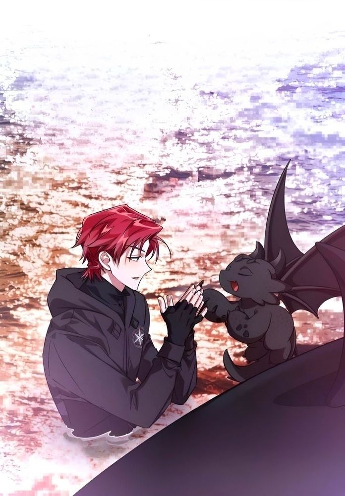 cena do manhwa de Lout of the Count's Family, Cale e Raon descontraidamente conversam ao lado de alguém da tribo das baleias, ao que parece ser Archie