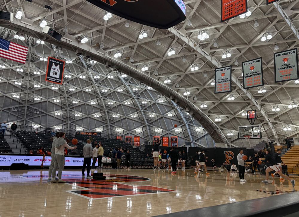 Tigers warm up pre game at Jadwin Gym. 