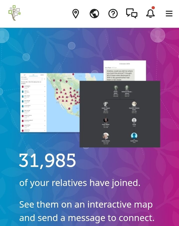 My husband's relatives at rootstech grid showing he has 31,985 potential cousins.