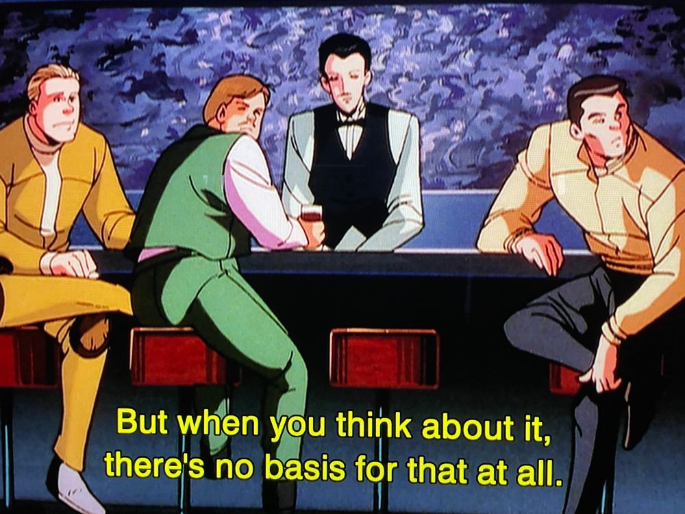 The men at the bar listen as the old man continues, “but when you think about it, there’s no basis for that at all”