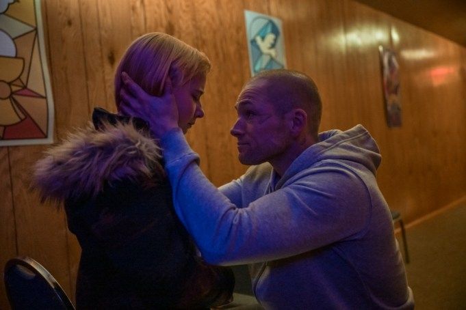 A still from the upcoming movie SHE RIDES SHOTGUN, featuring Nate and Polly in a quiet moment