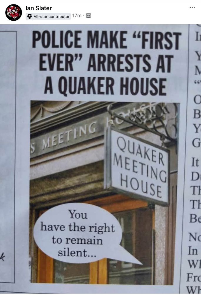 Quakers remain silent after arrest at their Meeting for Worship, silent meeting. 