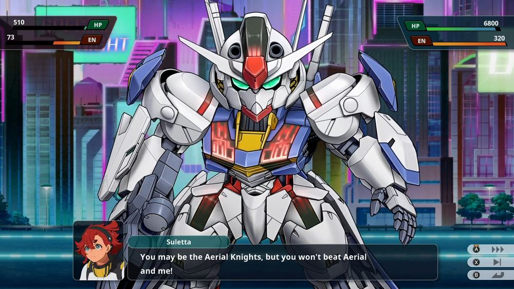 A screenshot of Super Robot Wars Y featuring Suletta from Witch from Mercury saying 