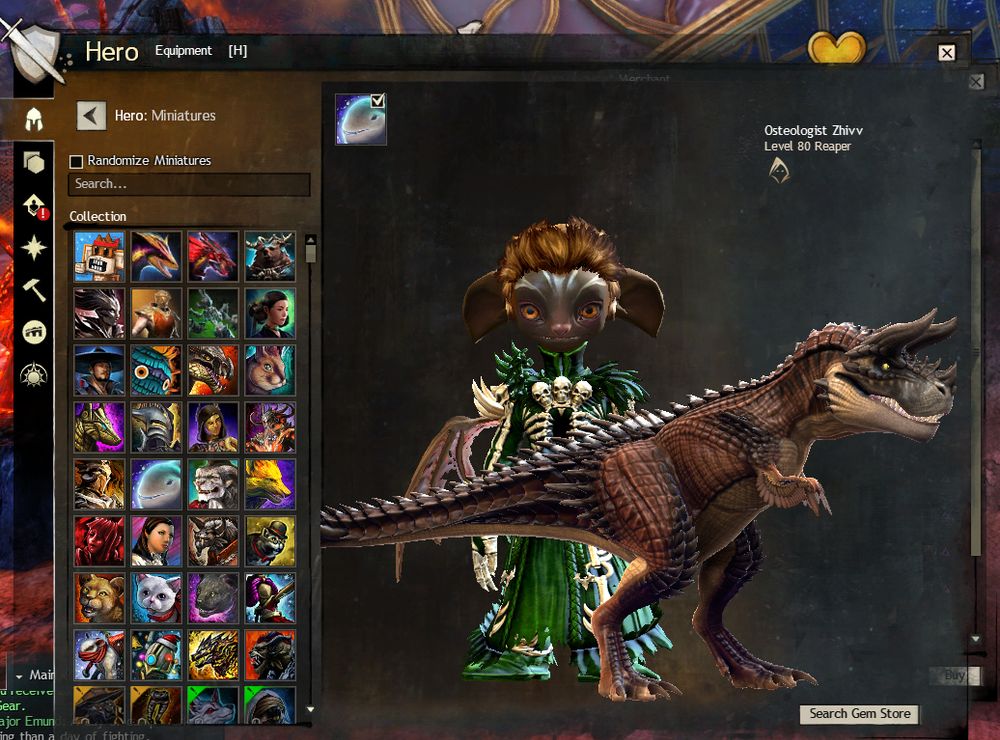 An image from the MMO Guild Wars 2 showcasing a new mini that is a variant on a T-Rex basically.