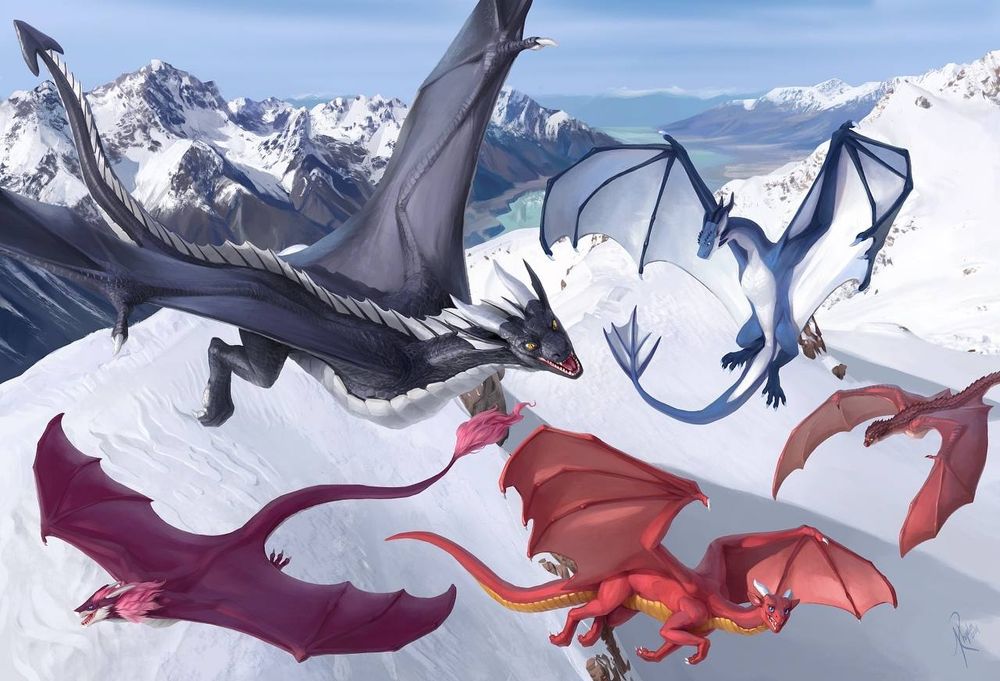 5 dragons fly above the glaciers of Mount Cook