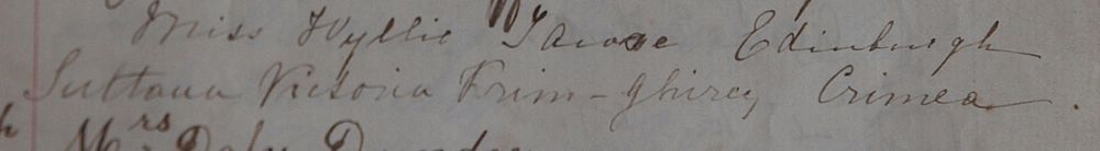 Signature of "Sultana Victoria Krim-Ghirey, Crimea", from Innerpeffray Library Visitors' Book, f.68r, 17/08/1886