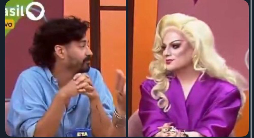 Lorelay Fox e Fernando Pedrosa se entreolham no programa de tv Sem Censura