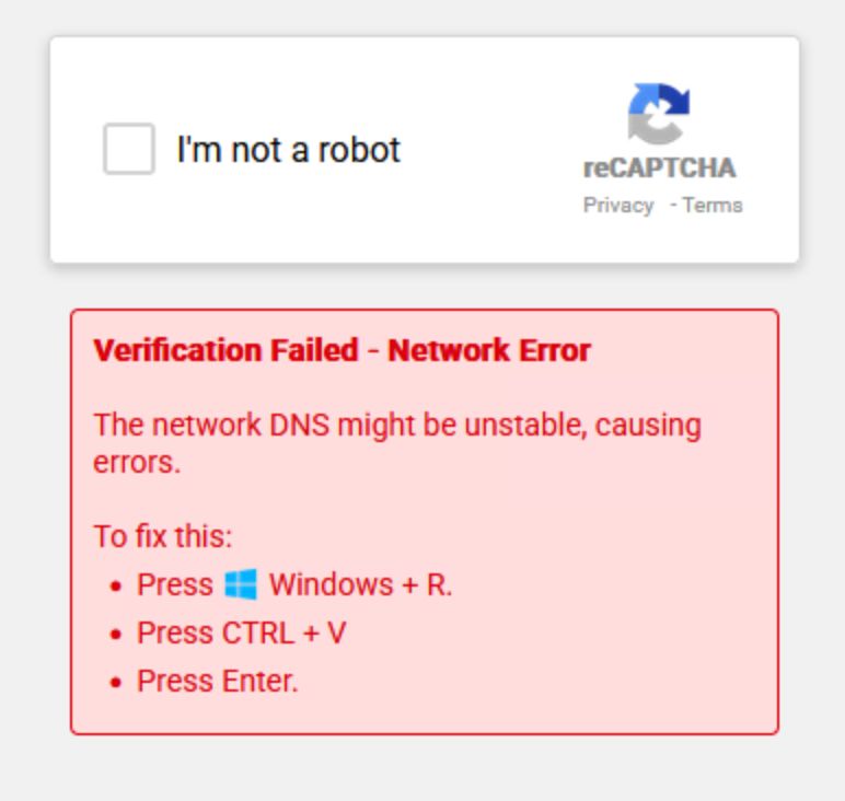 Zaslonska slika zlonamerne kode na CAPTCHA strani za preverjanje.