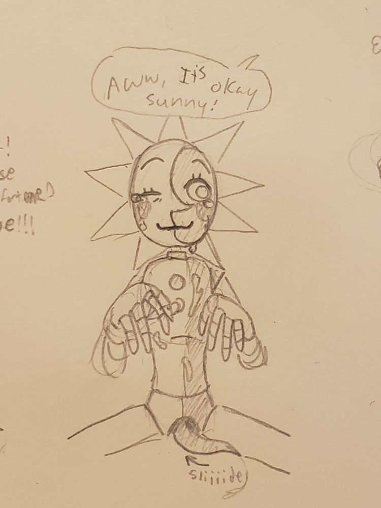 Continued from the previous image.

Someone off screen says, "Aww, It's okay Sunny!"

Sun immediately stops crying, grinning as they peek at the person with one eye. Their tentacle-cock is slowly retracting.