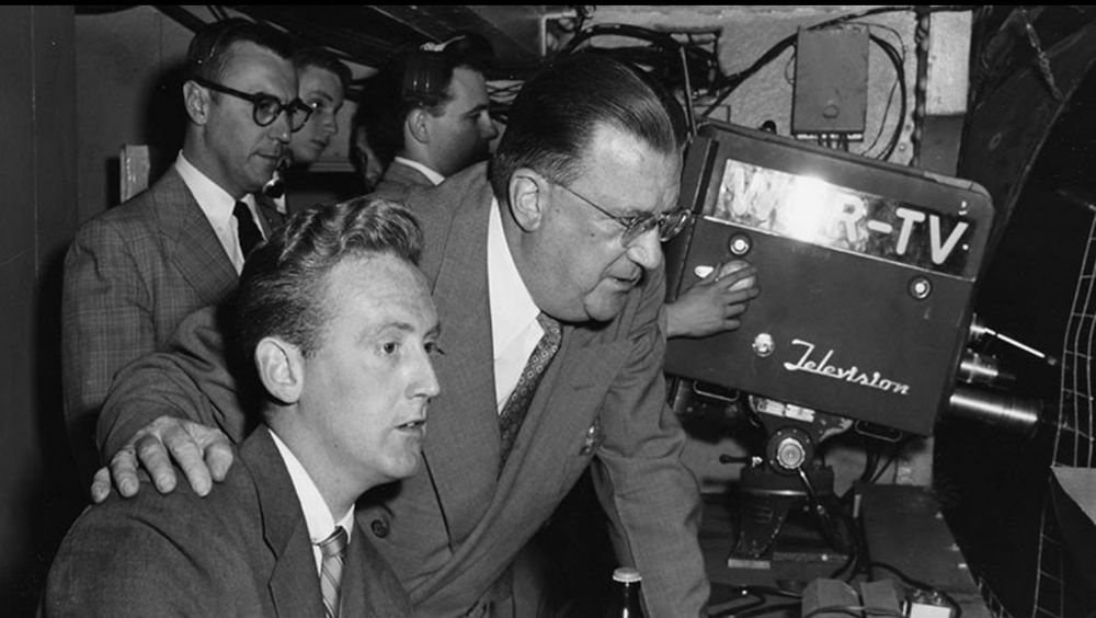 Vin Scully in the booth for the 1953 World Series.