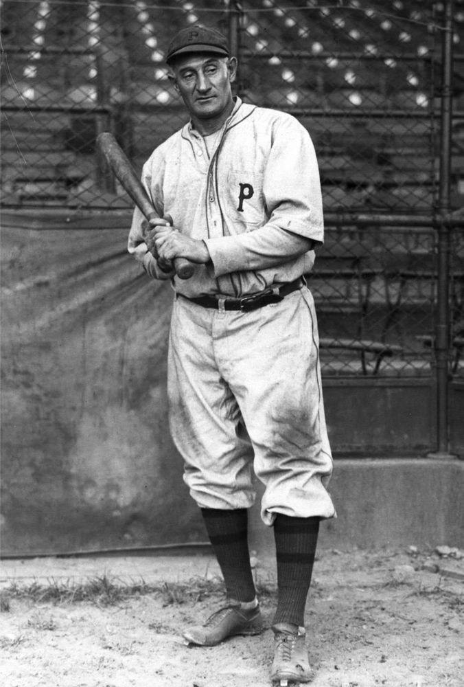 Honus Wagner poses with a bat. Circa 1909.