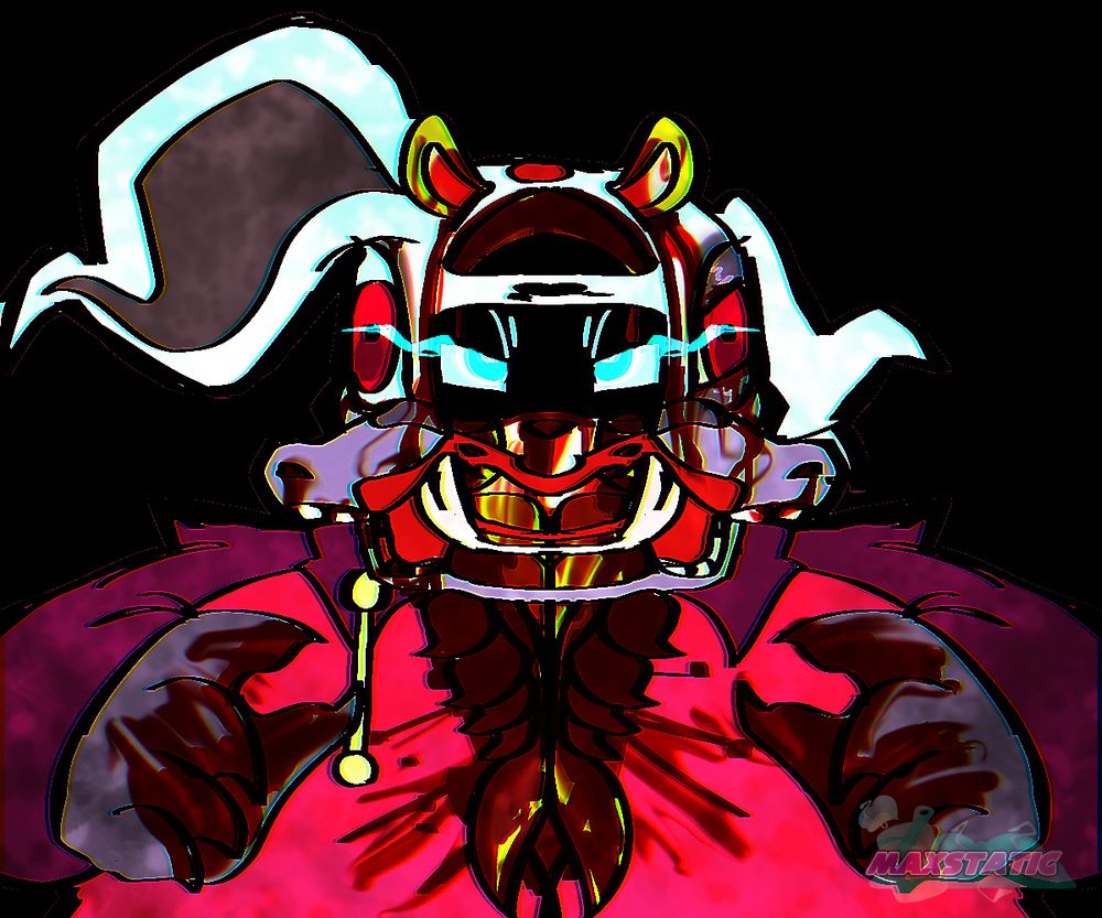 A digitial drawing of Dr Starline being split open from the inside as Surge the Tenrec emerges from his corpse.