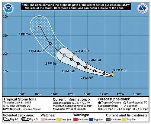 Tropical Storm Iona 5-Day Uncertainty Track Image