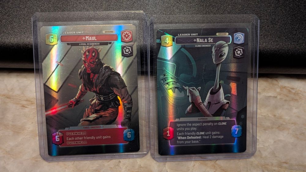Star Wars Unlimited Leader cards for Maul and Nala Se in Showcase edition 