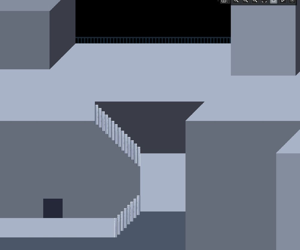 greybox of a pixel art map where I'm trying to figure out diagonal staircases for like 5 hours now (you can't see the tears because they are on my screen)