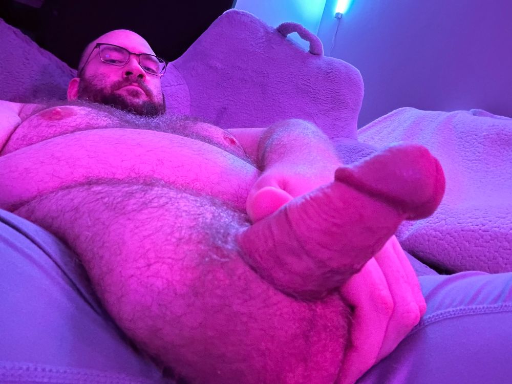 Bottom up POV of me pressing my hard dick down. 