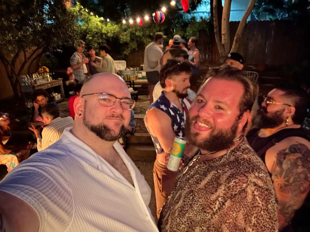 Sam, Nathan, and Ben at a garden party for 4th of July