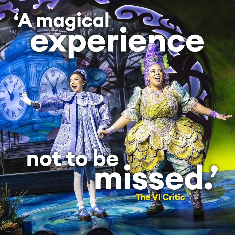 Reads "A magical experience not to be missed" The VI Critic- over a production image of Alexandra Barredo as Wendy and Sasha Latoya as Tinkerbell in The New Adventures of Peter Pan.
